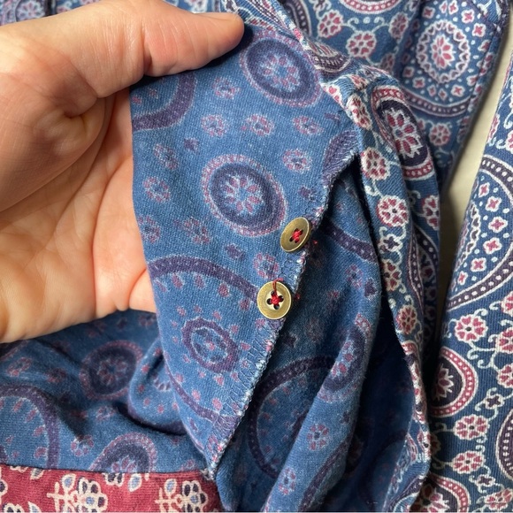 April Cornell Tunic Top/Dress Size S Button Up Geo Print Mandala Blue Burgundy - Picture 10 of 10